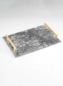 Unique <b>Wood</b> Tray <b>Platter</b> with Silver Handle Printed Sticker Design Wedding Christmas Table Top Decorative <b>Serving</b> Use New Look - Product Image 2