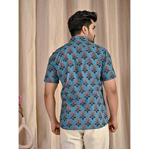 Camisa de Manga Corta para Hombre, Estampado Floral Azul, 100% Algodón, Corte Entallado, Estilo Casual/Esmoquin, Diseño ODM - Product Image 6