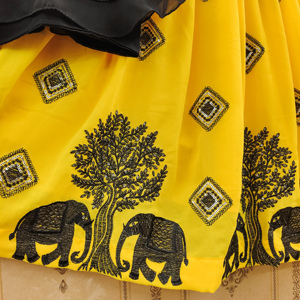 Conjunto de Lehenga Choli para Niñas, Estampado de Elefante Amarillo, Poliéster, Largo hasta el Suelo, Ropa Étnica Festiva para Fiestas, Exportación - Product Image 3