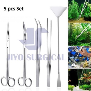 ชุดเครื่องมือตู้ปลา5ชิ้นชุดอุปกรณ์ทำน้ำสแตนเลสพร้อมถุงผ้าแคนวาสสำหรับพืชตู้ปลา - Product Image 2
