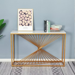 Mesa consola moderna glamorosa-Base geométrica de diamante dorado pulido y tapa de mármol negro-Pieza de entrada y sala de estar de lujo - Product Image 6