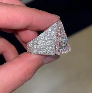 Iced Out Siver Moissanite Diamond <b>Ring</b> Hip Hop Tringle Desgin Luxury Statement <b>Ring</b> For <b>Men</b> Women Wear - Product Image 4