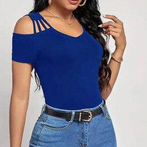 เสื้อยืดผู้หญิงดีไซน์ใหม่ล่าสุด ปรับแต่งได้ ผ้าฝ้าย 100% ระบายอากาศ แห้งเร็ว แขนสั้น ขายส่ง มีบริการ OEM - Product Image 5