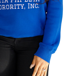 Big Z Zeta Chenille Sudadera Algodón Fleece Sorority Apparel Zeta Phi Beta Bordado Azul Pullover Cuello Redondo para Mujer - Product Image 3