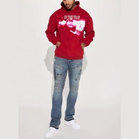 Jeans en denim décontractés pour hommes, bleu délavé, déchirés, avec logo personnalisé OEM, 100% coton extensible