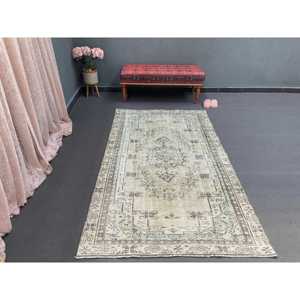 Tapis vintage 4,4 x 7,2 pieds, tapis turc oriental en laine gris bleu - Product Image 5