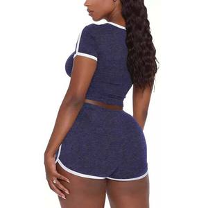 Conjunto de dos piezas de Camiseta corta y pantalón corto para mujer, camisetas cortas personalizadas de algodón y poliéster, ropa de gimnasio de alta calidad, conjuntos dobles - Product Image 3