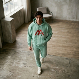 Sweat à capuche en molleton vert menthe pour homme, motif graphique, style streetwear décontracté, personnalisable, vente en gros, OEM, ODM, vêtements - Product Image 2