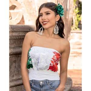 Women <b>Black</b> Strapless Embroidered Tube <b>Top</b> Mexican Style Floral Embroidery Bandeau <b>Top</b> Ethnic Smocked <b>Crop</b> <b>Top</b> Washable Natural - Product Image 1