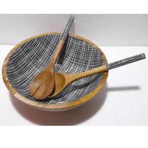 Design classique pour restaurant vaisselle bols de service en bois de mangue avec émail impression bol et cuillère fruits secs mangue bols en bois - Product Image 2