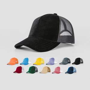 Venta al por mayor de 5 paneles de terciopelo transpirable de algodón de béisbol de dos tonos sombreros de camionero de malla para hombres y mujeres sombrero de camionero de malla - Product Image 6