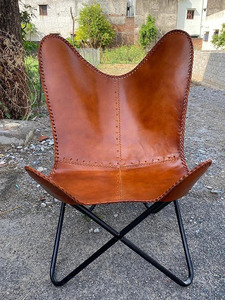 Tan Leather Butterfly <b>Chair</b> with Black Folding Stand Lightweight for Dining Outdoor Bedroom Use Living Room <b>Chair</b> <b>Cover</b> - Product Image 5
