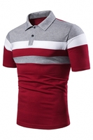 Chemise décontractée pour homme à manches courtes, en coton 100% tricoté, imprimée numériquement, avec blocs de couleur sur le devant, motif rayé, coupe classique, anti-plis