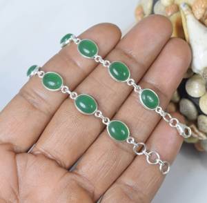Best Quality Handmade Fine <b>Silver</b> <b>Bracelet</b> 925 <b>Sterling</b> Oval Solid Green Onyx Gemstone for Parties and Gifts - Product Image 3