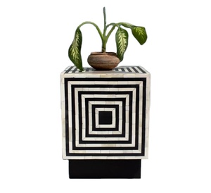 Meilleure conception incrustation d'os Table d'appoint blanche Antique incrustation géométrique ronde Table basse centrale décoration de maison Table d'appoint meubles - Product Image 6