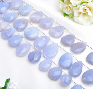 Cuentas de Calcedonia Azul Natural Facetadas en Forma de Almendra para la Elaboración de Joyería Fina - Product Image 2