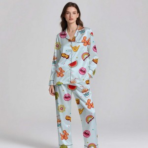 Conjunto de Pijama Clásico de Seda Satén para Mujer, Manga Larga, Transpirable, para Dormir en Casa, Verano/Primavera - Product Image 4