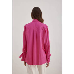 Blusa de Popelina con Ribete en Contraste Fucsia - Corte Holgado Estilo Retro para Primavera Verano - Product Image 6