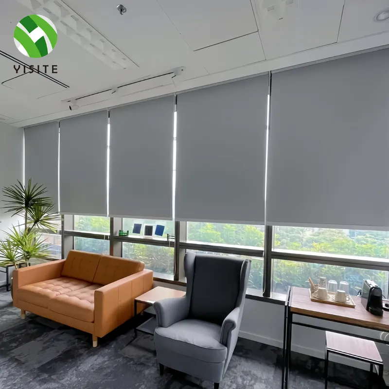 YST fabrika yeni tasarım ofis elektrikli geri çekilebilir Polyester ekran stor perde böcek dayanıklı pencere sarma perde