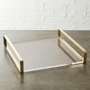 Plateau à nourriture en acrylique au design magnifique avec poignées en métal doré, plateau de service en acrylique pour chocolat, plateau pour snacks, fournitures pour restaurants et hôtels - Product Image 1