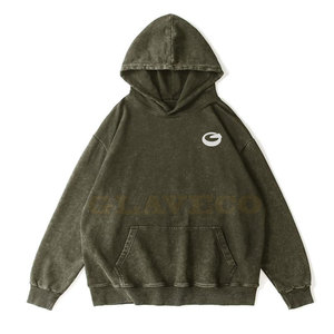 Sweat à capuche d'hiver décontracté pour hommes qualité basique délavé à l'acide avec couleur unie et col à capuche avec logo personnalisé - Product Image 1