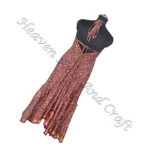 Acheter Summer Beach Wear Indian Sari Robe longue en soie Robe de dîner élégante pour dames élégante Style long pour les filles Prix de gros - Product Image 6