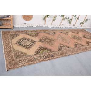 Vintage Large Area <b>Wool</b> Rug 4.8 X 12.2 ft Beige <b>Pink</b> Patchwork Abstract Pattern 10mm Thickness Rectangular Hallway Design Jute - Product Image 3