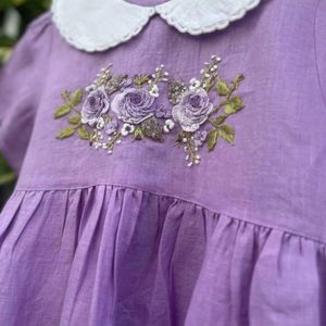 Vestido de lino suave bordado a mano para niñas, estilo informal para el primer cumpleaños de niños pequeños, OEM hecho en Vietnam - Product Image 3