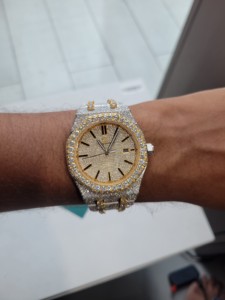 Reloj de Lujo con Diamantes en Dos Tonos, Dorado y Plateado, Completamente Cubierto de Diamantes, Automático, Estilo Hip Hop, para Hombre - Product Image 1