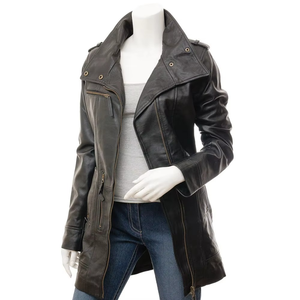 แจ็คเก็ตหนังผู้หญิงแฟชั่นใหม่ สวมใส่สบาย ทรงยาว สำหรับสตรีทแวร์ ปี 2025 สีพื้น เรียบง่าย สไตล์ลำลอง - Product Image 1