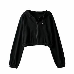 Sweat-shirt à capuche en polaire pour femme, coupe courte, décontracté, ample, avec logo sur le devant, OEM ODM disponible - Product Image 3