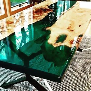 POPULAR HIGHLY LUXURY Home Furniture Solid Walnut Wood Restaurant Dining Coffee River Kitchen Epoxy Resin Slab <b>Table</b> - Product Image 6