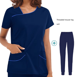 Conjunto de Uniformes Médicos Unisex para Mujer, Tela Tejida, Manga Corta, Tallas Grandes, Blusa y Pantalones Elásticos, Uniformes de Hospital - Product Image 3