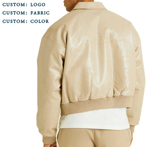 Custom Winter <b>Jacket</b> Coat Varsity Bomber <b>Letter</b> Embroidery Impermeable Genuine Leather Cropped <b>Jacket</b> for <b>Men</b> - Product Image 3