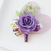 Boutonnière de mariée et de marié violette, fleur de poignet pour invité de banquet, corsage de poignet, fournitures de mariage, fleurs artificielles