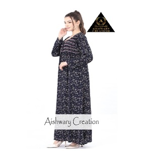 Everyday Modest Cotton Long Dress for Muslim Women Comfortable Relaxed Fit Front Yoke Embroidery <b>Plus</b> <b>Size</b> Breathable Long - Product Image 1
