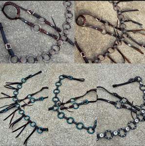 Juego de tachuelas de cuero rústico occidental con acabado antiguo, brida fuerte y collar de pecho para caballos de Rancho y senderos de la India - Product Image 2