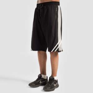 Shorts Deportivos Negros con Doble Raya y Cintura Elástica, Logos Decorativos, Tela de Poliéster - Product Image 2