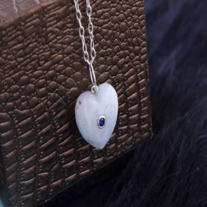 Handmade 925 Sterling <b>Silver</b> Puffy <b>Heart</b> Shaped Rainbow Moonstone Pendant Fine Bezel Setting Inlay Rhodium Women's <b>Necklace</b> - Product Image 5