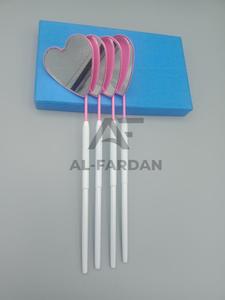 แหนบถอนขนตาสแตนเลสแข็งรูปหัวใจผีเสื้อสีชมพูสีขาวปลายโค้งมนและที่จับกระจก - Product Image 2