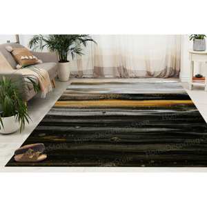 Tapis moderne imprimé à motif abstrait gris, lavable en machine, brillant, tapis gobelin - Product Image 3