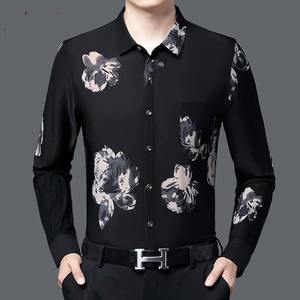 Primavera otoño hombres botón Turn-Down Collar sólido planta y flores impreso Floral dibujos animados manga larga cárdigan camisa Casual Tops - Product Image 2