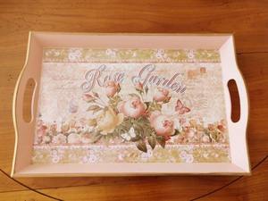 Plateau de service en bois vintage émaillé, décoration rustique pour la cuisine, pour la table à manger, la maison, le restaurant, l'hôtel, pour le thé et le café - Product Image 2