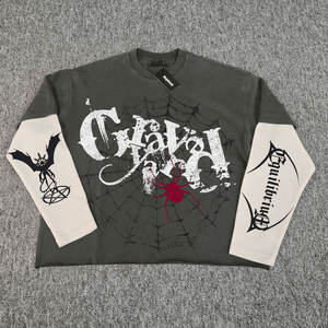 เสื้อยืดแขนยาวผ้าฝ้ายสองชั้นสำหรับผู้ชายเสื้อผ้าแนวสตรีทแวร์ผ้าฝ้าย100% โลโก้ตามสั่ง - Product Image 2