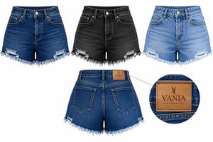 Shorts en jean skinny taille haute déchirés et usés pour femme VANIA ENTERPRISES avec ceinture, style vintage, été, noir, coton - Product Image 2
