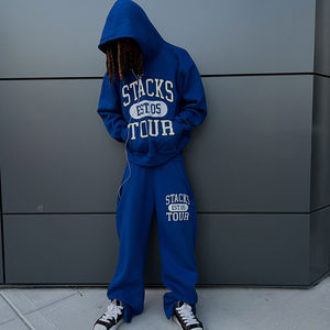 Ensemble de survêtement décontracté à capuche en coton brodé personnalisé en polaire Ensemble de deux pièces pour hommes avec lavage à l'acide - Product Image 4