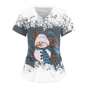 Camiseta de Manga Corta con Cuello en V Informal y Ecológica con Estampado Navideño en 3D para Mujer, Ajuste Regular, Tela Twill, Diseño Personalizado al por Mayor - Product Image 5