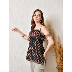 Blusa bohemia de verano con tirantes finos ajustable, Top de algodón con estampado floral y tela transpirable para ocasiones festivas - Product Image 3