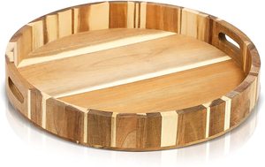 Assiettes en bois de forme ronde faites à la main personnalisées plateau de service en bois pour le déjeuner servant un matériau brillant - Product Image 3