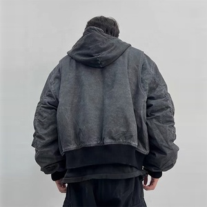 Blouson aviateur personnalisé en toile épaisse pour hommes Nouveau design Vêtements de travail pour hommes Capuche de détresse Teinte à froid Boxy Crop Workers Printemps - Product Image 3